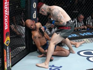 An American UFC fighter left his opponent motionless on the canvas after pummeling him in 93 seconds