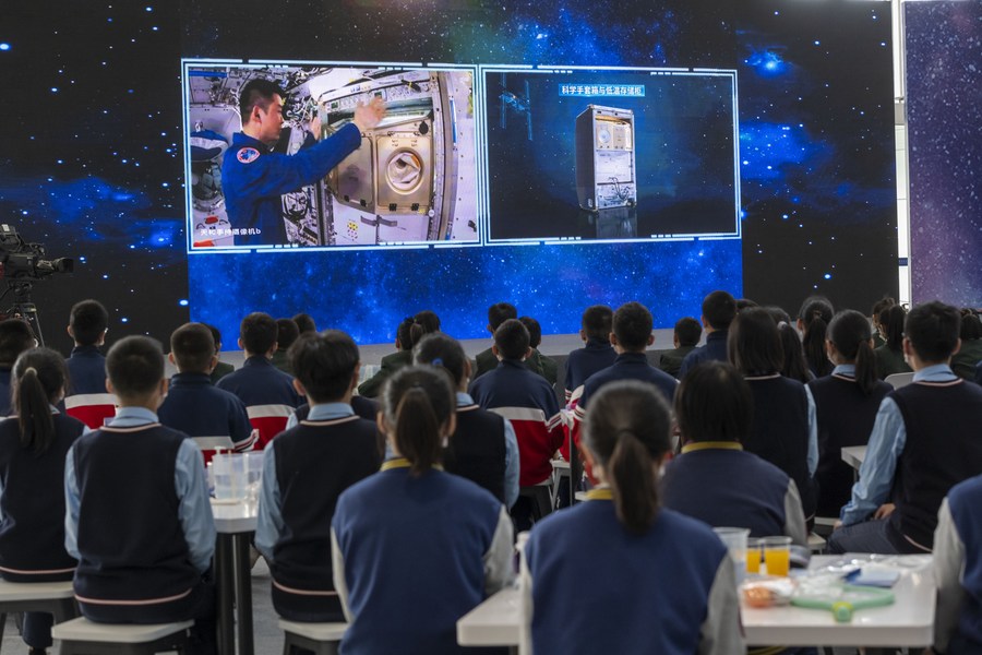 Chinese astronauts give lecture from space station lab module