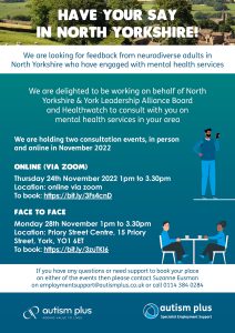 Consultation on experiences of mental health services for neurodiverse adults