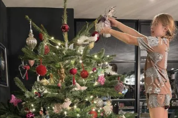 Amanda Holden shows off huge Christmas tree with daughters at London home