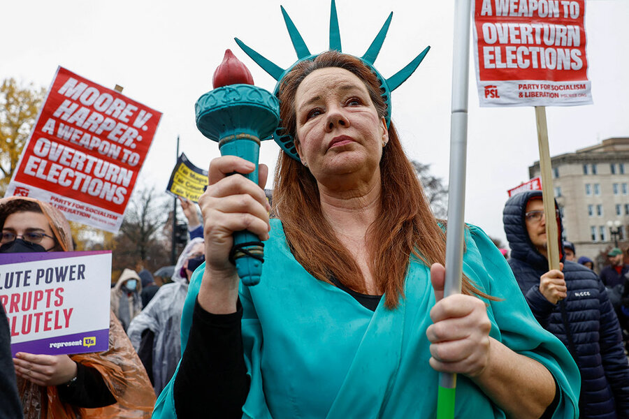 A radical election theory has day in court. Justices appear divided.