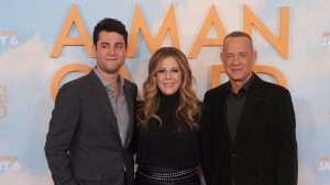 Tom Hanks supported by family while promoting latest film in London