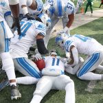 Detroit Lions locker room celebration video after beating New York Jets