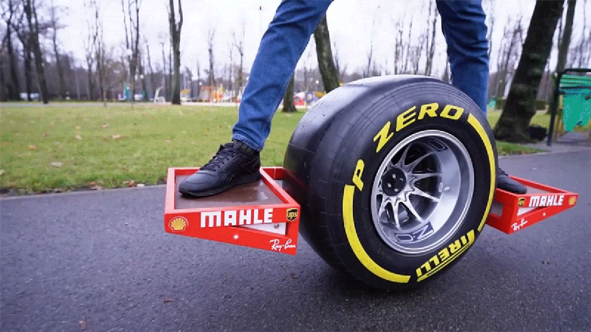 What if You Turned a Formula 1 Wheel Into a Onewheel Style Self-Balancing Skateboard?