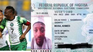 Super Eagles captain Ahmed Musa shows off PVC ahead of 2023 elections