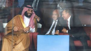 Saudi Crown Prince Mohammed bin Salman speaks with Russian President Vladimir Putin