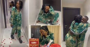 “Best gift ever” – Lady ecstatic as US-based husband flies down to Nigeria to surprise her (Video)