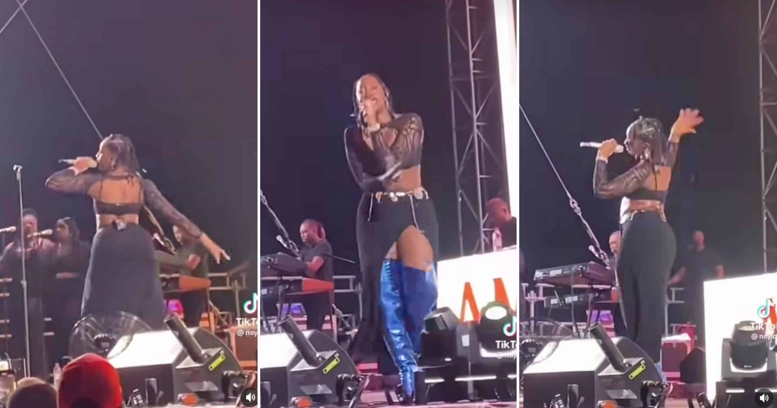 “Her backside too set” – Fans gush over Tems’ body as she rolls her waist on stage (Video)