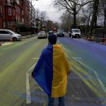 Gigantic Ukrainian Flag Painted On Road Outside Russian Embassy