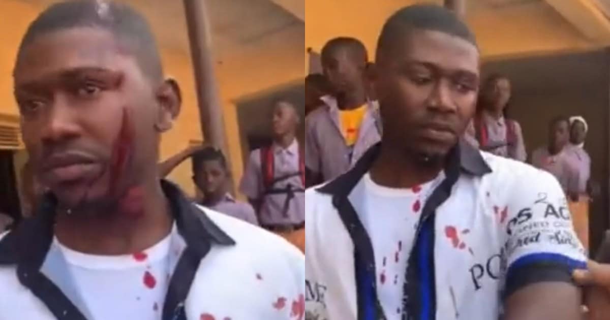 Corps member escapes death after getting brutalized by his students (Video)