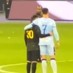 Friendly greeting between Lionel Messi and Cristiano Ronaldo in Saudi Arabia (Video)