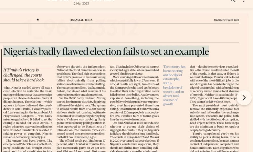 Nigeria’s badly flawed Presidential election – Financial Times