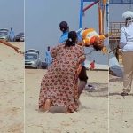 Video shows moment a lady collapsed and acted strange after touching water at beach