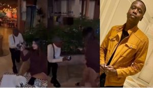 Moment pregnant oyibo lady ‘slapped’ Nigerian boyfriend after he proposed to her (Video)