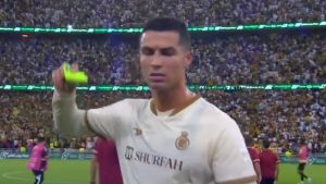 Cristiano Ronaldo boots bottles over and throws captain’s armband as opposition fans chant Lionel Messi’s name after Al Nassr defeat