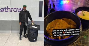 Isreal DMW cries out after spending N25k for Eba and Ogbono soup in UK