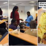 “This One is Coloured”: Nigerian Lady Overseas Seen Selling Fried Rice To Students in UK Class, Video Emerges