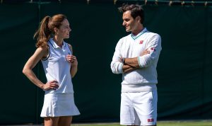 Kate goes head to head with Roger Federer and scores points against former champ