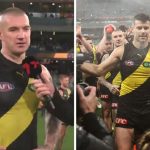 Dustin Martin pays tribute to Trent Cotchin after Tigers celebrate champion’s 300th in style