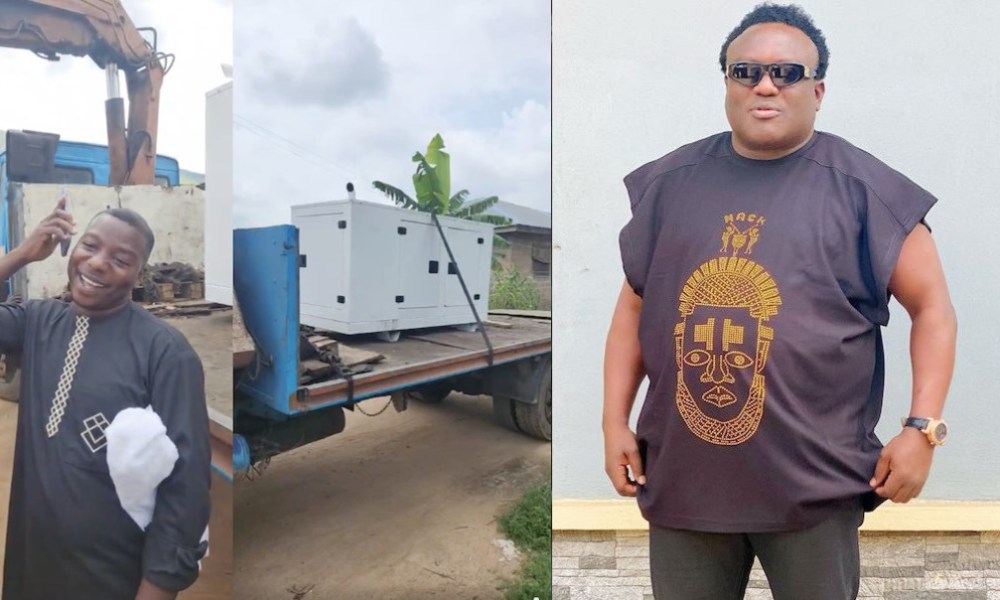 “God bless you oba orin ss you bless people from different religions” – Nigerians shower prayer on Saheed Osupa as he gifts Pastor Gabriel a Mikano generator