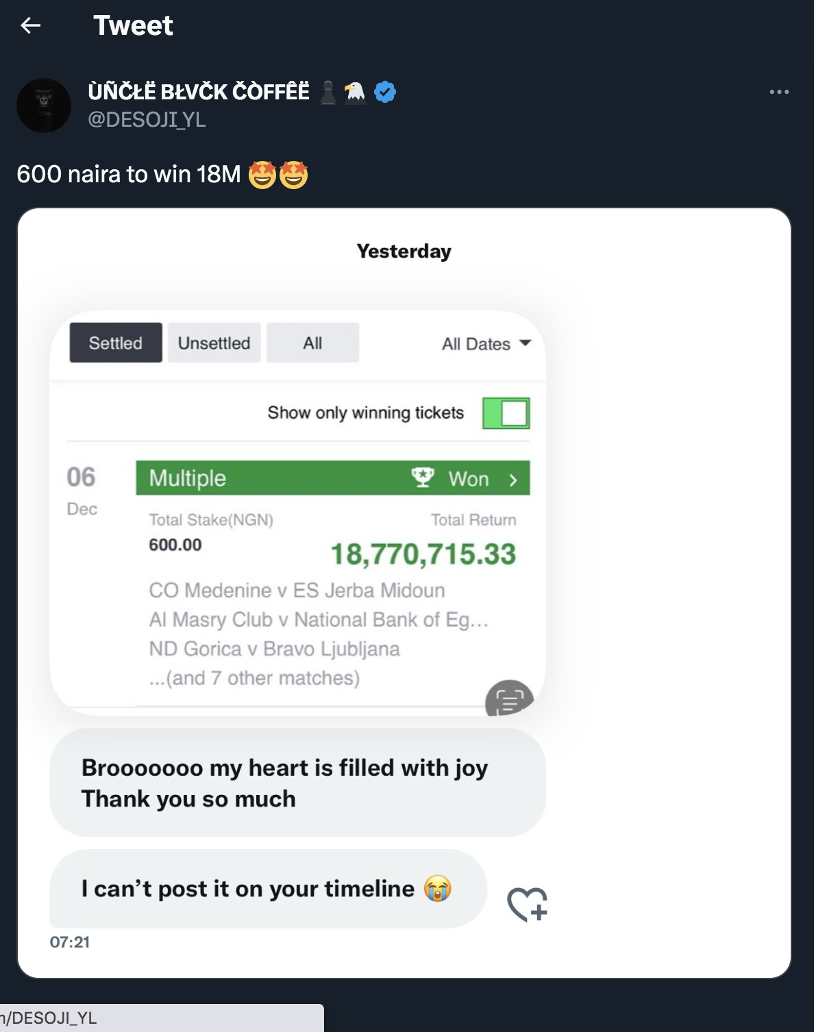 Reactions as Man Wins Gh¢258,414 Sports Bet with Just ¢8, Proof Surfaces