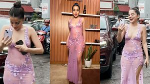 Urfi Javed TROLLED As She Dolls Up In SEXY Sheer Bodycon Dress With Flower Embellishments & Thigh-High Slit