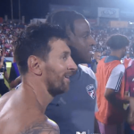 Lionel Messi takes photos with Dallas players queuing up for selfies on the pitch at full-time