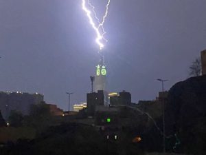 Watch: Saudi Arabia’s iconic clock tower struck by lightning, video goes viral