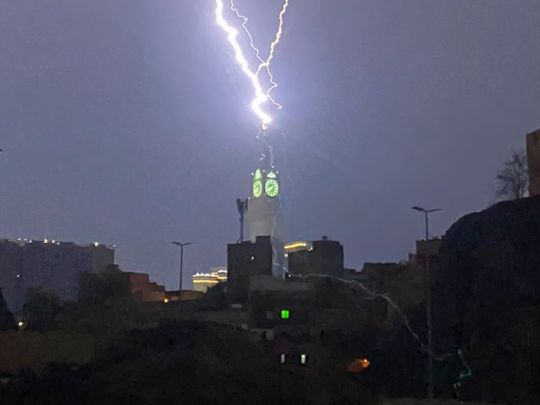 Watch: Saudi Arabia’s iconic clock tower struck by lightning, video goes viral