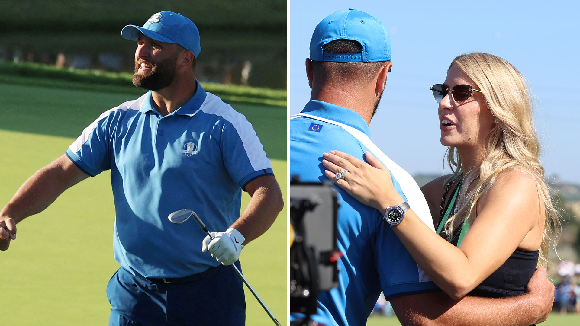 Ryder Cup hero Jon Rahm gets kiss from Wag Kelley Cahill as he fires Europe to huge lead