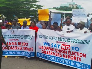 JUST IN: Heavy security as pro-Tinubu protesters storm EU Secretariat