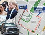 REVEALED: Eco warriors Prince Harry and Meghan take gas-guzzling, seven-car convoy around a SINGLE BLOCK to World Mental Health Day talk in NYC