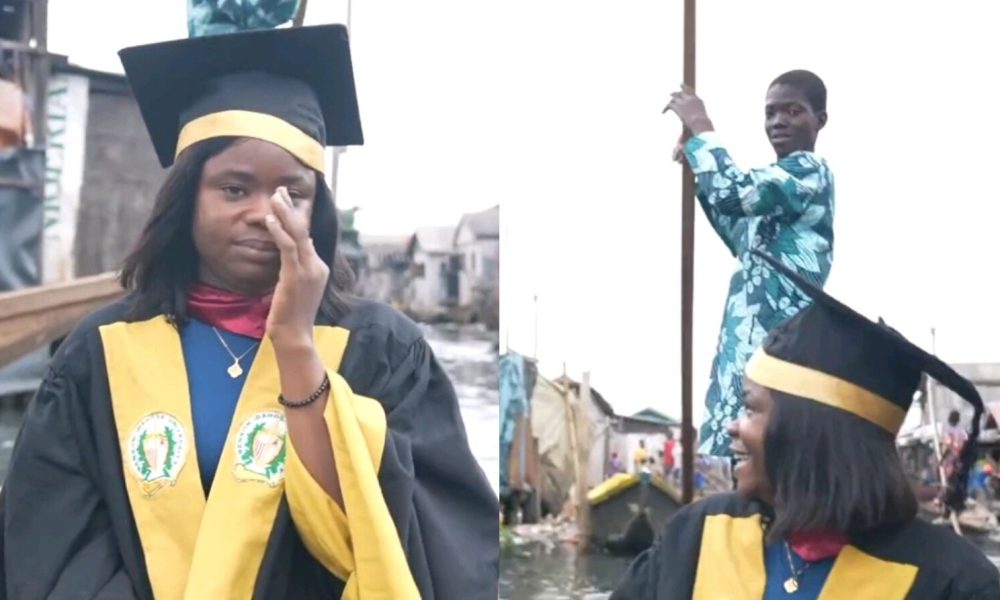 Lady from Makoko slum dances as she graduates four years after dreaming of becoming TV presenter [Update]