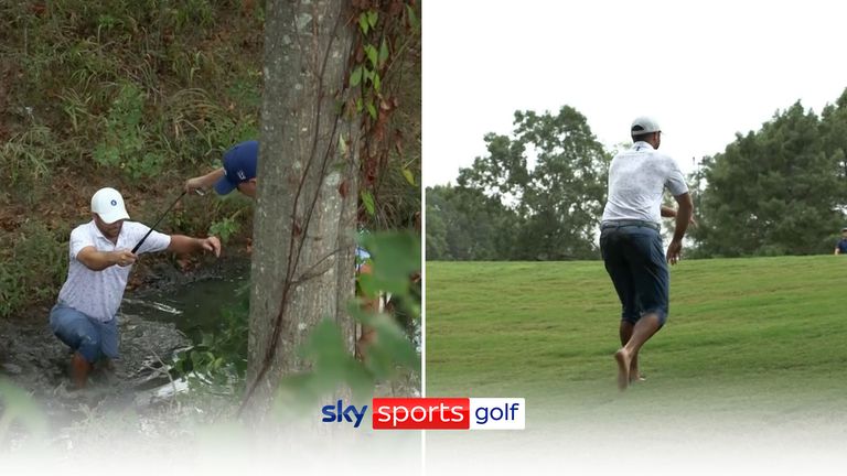 PGA Tour | Wesley Bryan falls in creek, gets covered in mud but makes par! | Video | Watch TV Show | Sky Sports