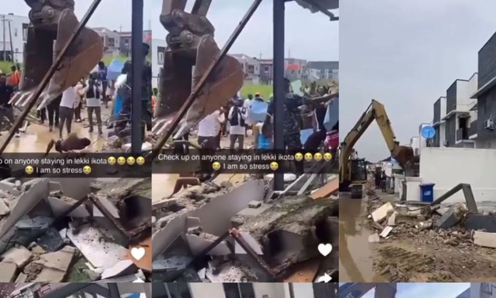 Residents weep as Lagos state govt demolish their properties blocking water channels in Ikota (videos)