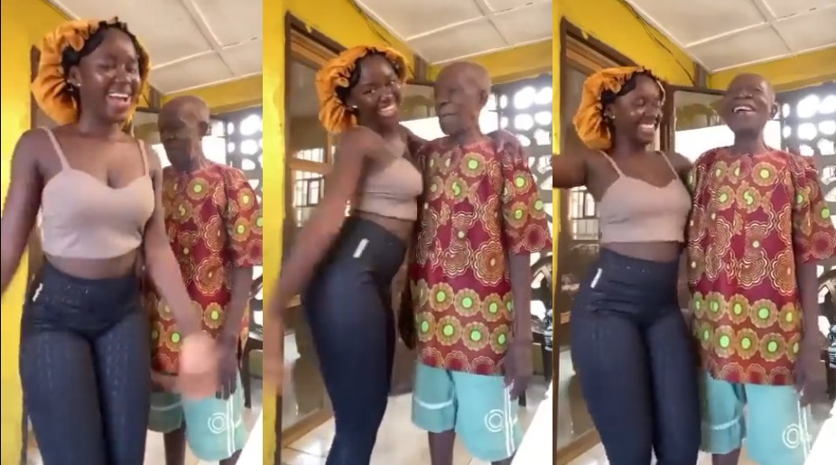 Watch viral video of a lady goofing around with her lover, who is old enough to be her grandfather – Money is everything.