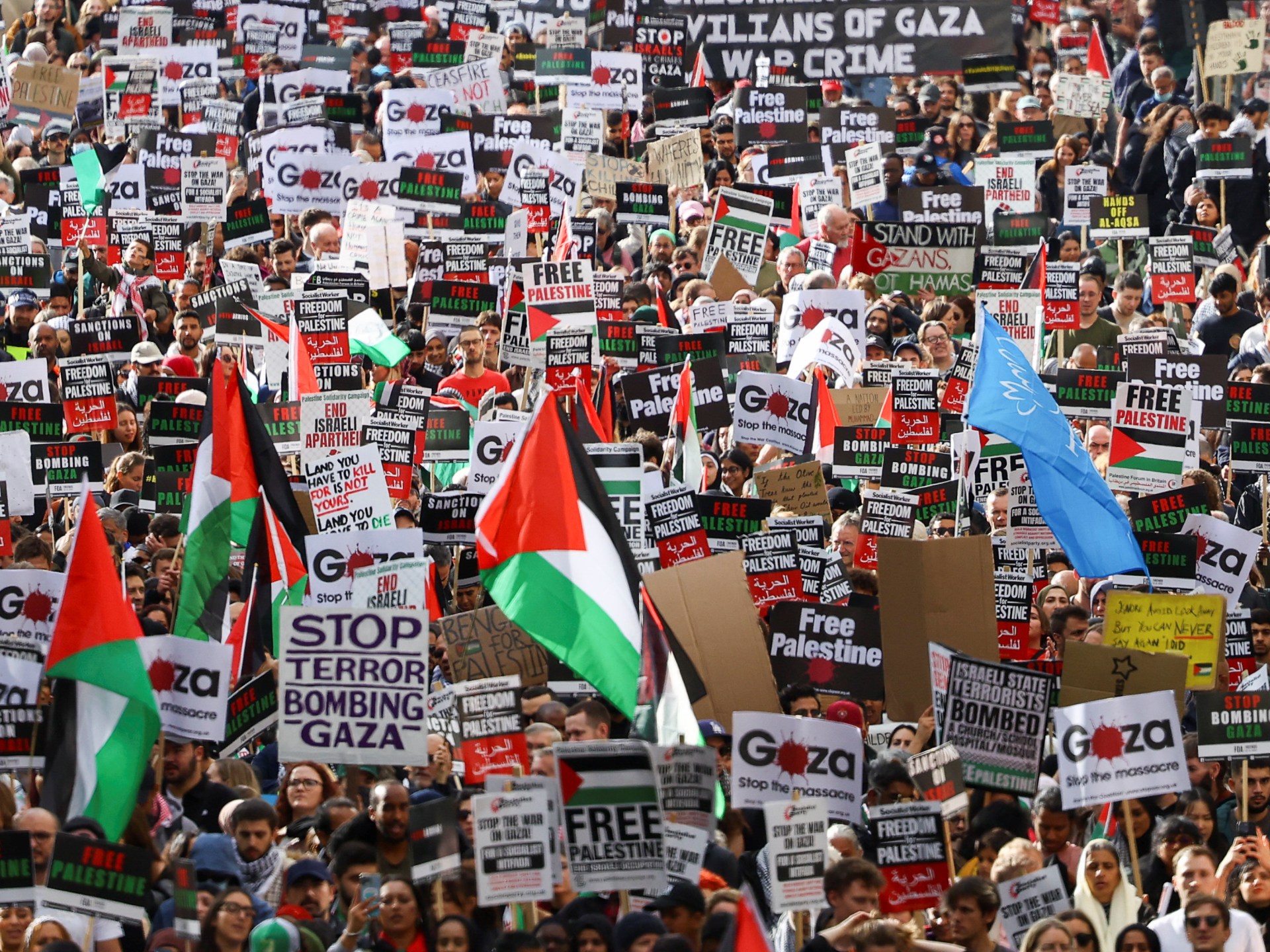 London’s ‘March For Palestine’ draws 100,000 demanding Gaza ceasefire