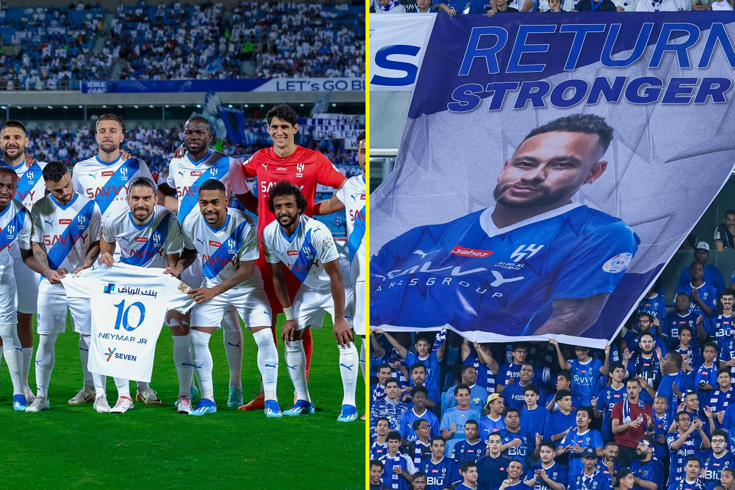 Al Hilal show their support to Neymar with stunning fan display and squad gesture following knee injury