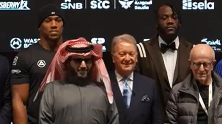 Awkward handshake! Anthony Joshua and Deontay Wilder briefly cease heated feud | Video | Watch TV Show | Sky Sports