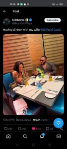 Kiddwaya And CeeC Having Dinner Together