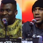 Anthony Joshua sits stone-faced as Francis Ngannou talks about his chin at press conference