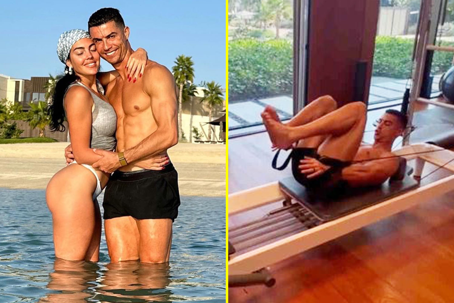 Cristiano Ronaldo posts loved up snap with Georgina Rodriguez in the sea before getting back to work on his abs in the gym