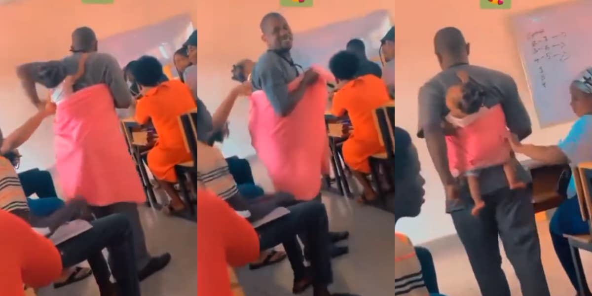 Lecturer comforts student’s child so student doesn’t get distracted