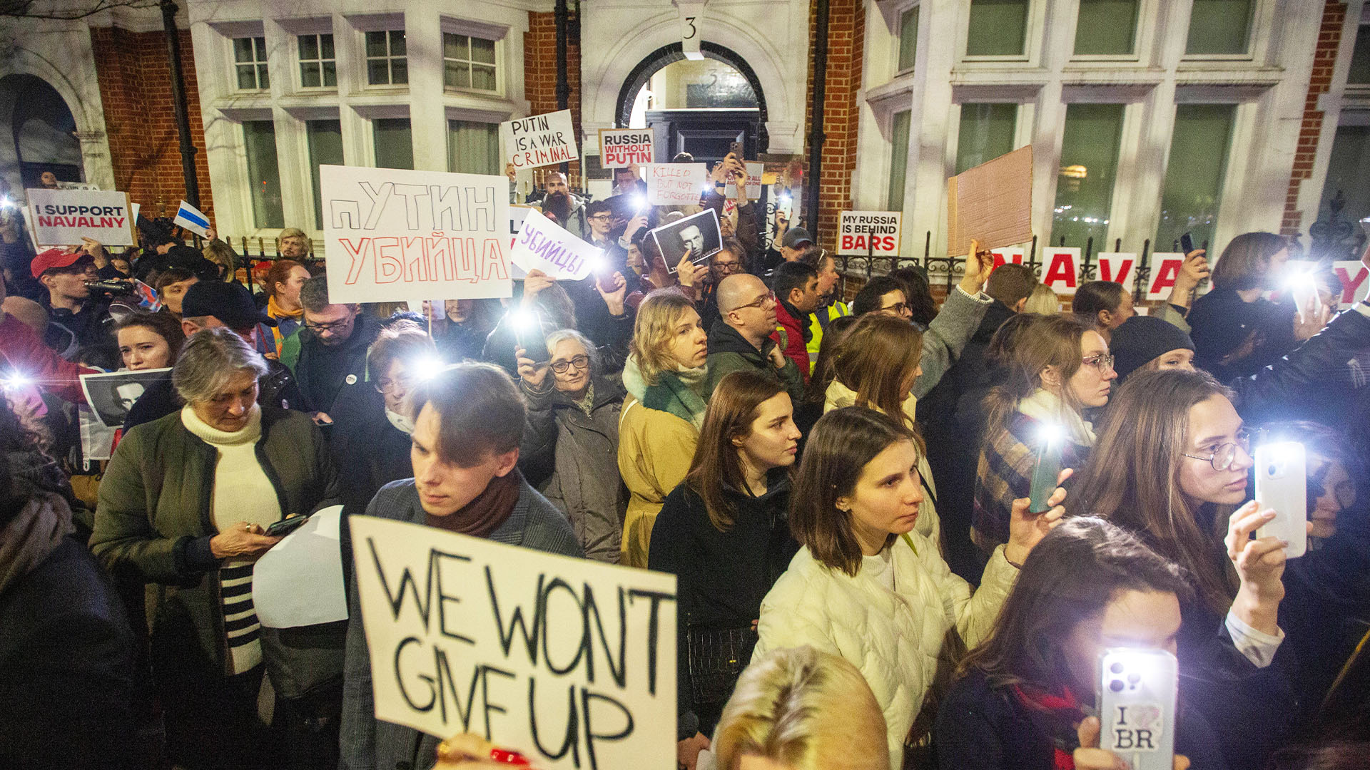 Thousands of protesters swarm Russian embassies after Biden says Putin IS responsible for ‘murder’ of Alexei Navalny