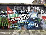 Controversial murals painted across walls and buildings across London’s ‘Little Palestine’ celebrating figures in Gaza conflict are covered in pro-Israel graffiti including the Star of David and the words ‘F*** Hamas’