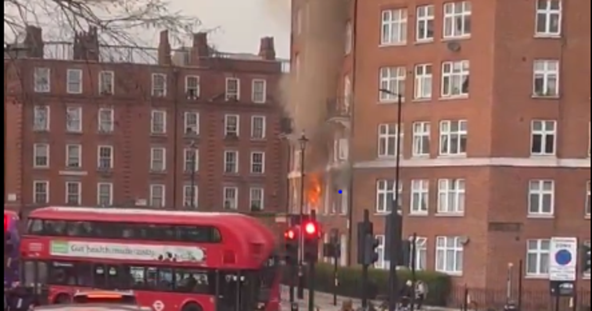 Dramatic moment central London flat bursts into flames