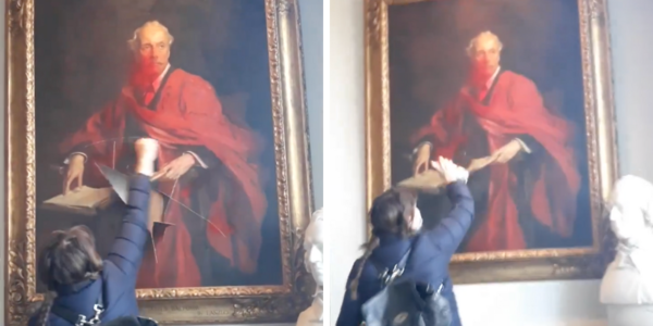 BREAKING: Activists deface Lord Balfour portrait at Trinity College London to protest war in Israel