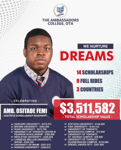 Nigerian boy Femi Ositade wins $3.5 million worth of scholarships from Harvard and 13 foreign universities