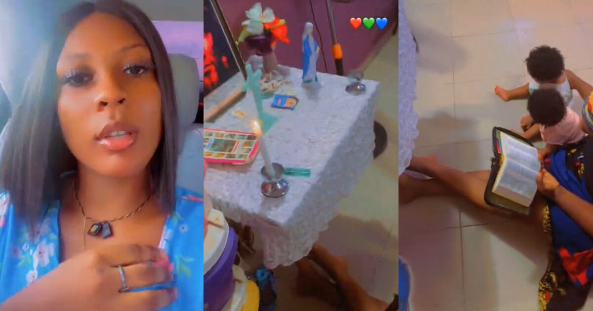 Lady reveals she went to visit her sister and saw her doing morning devotion with her twin babies (WATCH)