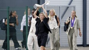 England greeted by cheering fans to celebrate back-to-back European titles